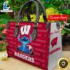 NCAA Wisconsin Badgers Stitch Women Leather Hand Bag Tshirt