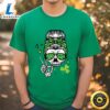 St Patricks Day Skull Messy Bun Saint Pattys Paddys T Shirt Tee