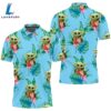 Baby Yoda Hugging Strawberries Seamless Tropical Green Leaves On Teal Polo Shirt