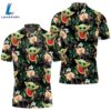 Baby Yoda Hugging Watermelons Seamless Tropical Green Leaves On Black Polo Shirt