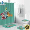 Disney Mickey Mouse Christmas Mickey And Pluto Blue 3 Shower Curtain Non Slip Toilet Lid Cover Bath Mat Bathroom Set Fans Gifts