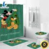 Disney Mickey Mouse Christmas Mickey And Pluto Green 1 Shower Curtain Non-Slip Toilet Lid Cover Bath Mat - Bathroom Set Fans Gifts 2 Disney Mickey Mouse Christmas Mickey And Pluto Green 1 Shower Curtain Non Slip Toilet Lid Cover Bath Mat Bathroom Set Fans Gifts