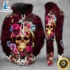 Purple skull flower 3d hoodie and legging 1