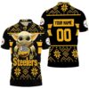 Team Pittsburgh Steelers Baby Yoda Hugs Pittsburgh Steelers Football Personalized Polo Shirt