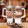 Custom Name Go Bears Tis The Season Flower Pattern 40oz Stainless Steel Tumbler with Handle and Straw Lid