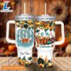 Custom Name Go Dolphins Tis The Season Flower Pattern 40oz Stainless Steel Tumbler with Handle and Straw Lid