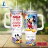 Custom Name Its Fine Im Fine Mickey Mouse Colorful Flower Pattern 40oz Stainless Steel Tumbler with Handle and Straw Lid