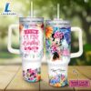 Custom Name Its Fine Im Fine Minnie Mouse Colorful Flower Pattern 40oz Stainless Steel Tumbler with Handle and Straw Lid
