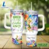 Custom Name Its Fine Im Fine Tinker Bell Colorful Flower Pattern 40oz Stainless Steel Tumbler with Handle and Straw Lid