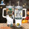 Custom Name Just A Girl Loves Packers Mascot Flower Pattern 40oz Stainless Steel Tumbler with Handle and Straw Lid 2 Custom Name Just A Girl Loves Packers Mascot Flower Pattern 40oz Stainless Steel Tumbler with Handle and Straw Lid
