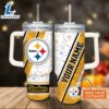 Custom Name Steelers Pattern 40oz Stainless Steel Tumbler with Handle and Straw Lid