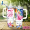Disney Custom Name Its Fine Im Fine Aurora Princess Colorful Flower Pattern 40oz Stainless Steel Tumbler with Handle and Straw Lid