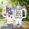 Disney Custom Name Just A Girl Loves Donald Duck Flower Pattern 40oz Tumbler with Handle and Straw Lid 3 Disney Custom Name Just A Girl Loves Donald Duck Flower Pattern 40oz Tumbler with Handle and Straw Lid