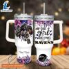 Disney Custom Name Just A Girl Loves Ravens Mascot Flower Pattern 40oz Stainless Steel Tumbler with Handle and Straw Lid 2 Disney Custom Name Just A Girl Loves Ravens Mascot Flower Pattern 40oz Stainless Steel Tumbler with Handle and Straw Lid