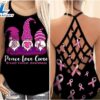 Breast Cancer Awareness Criss Cross Tank Top Pink Gnome Peace Love Cure
