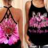 Breast Cancer Awareness Criss Cross Tank Top Pink Horses Flower No One Fight Alone