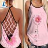 Breast Cancer Awareness Criss Cross Tank Top Pink Ribbon Daisy Flower Never Give Up