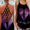 Breast Cancer Awareness Criss Cross Tank Top Pink Ribbon Faith Hope Love Angel Wings