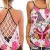 Breast Cancer Awareness Criss Cross Tank Top Pink Ribbon Gnomies Pink Hippie