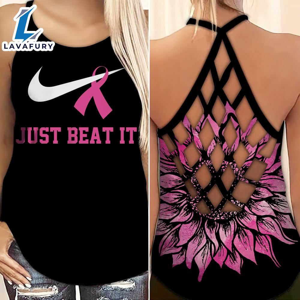 Breast Cancer Awareness Criss-Cross Tank Top Pink Ribbon Just Beat It Breast Cancer Awareness Criss-Cross Tank Top Pink Ribbon Just Beat It