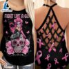 Breast Cancer Awareness Criss Cross Tank Top Pink Ribbon Sugar Skull Girl Fight Like A Girl