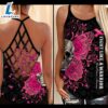 Breast Cancer Awareness Criss Cross Tank Top Pink Skull Butterfly Fight Like A Girl