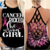Breast Cancer Awareness Criss Cross Tank Top Pink Sunflower Cancer You Picked The Wrong Girl