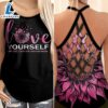 Breast Cancer Awareness Criss Cross Tank Top Pink Sunflower Love Yourself