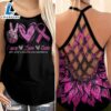 Breast Cancer Awareness Criss Cross Tank Top Pink Sunflower Peace Love Cure