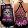 Breast Cancer Awareness Criss-Cross Tank Top Pink Sunflower Sugar Skull Fight Like A Girl 2 Breast Cancer Awareness Criss Cross Tank Top Pink Sunflower Sugar Skull Fight Like A Girl