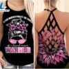 Breast Cancer Awareness Criss Cross Tank Top Pink Sunflower Woman Messy Buns Never Underestimate The Power Of A Warrior