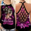 Breast Cancer Awareness Criss-Cross Tank Top Sunflower Believe Girl 3 Breast Cancer Awareness Criss Cross Tank Top Sunflower Believe Girl