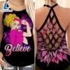 Breast Cancer Awareness Criss Cross Tank Top Sunflower Strong Woman Believe