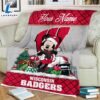 Custom Name NCAA Wisconsin Badgers Mickey Christmas Fleece Blanket 3 Custom Name NCAA Wisconsin Badgers Mickey Christmas Fleece Blanket