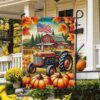 Fall Flag Fall Farm Tractor Pumpkins Flag, Halloween Garden Flags 3 Fall Flag Fall Farm Tractor Pumpkins Flag, Halloween Garden Flags