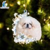 Pekingese Flowers Moon Ornament, Gift For Christmas Dog Loves 3 Pekingese Flowers Moon Ornament, Gift For Christmas