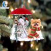 Pomeranian With Snowman Christmas Ornament, Gift For Christmas Dog Loves 2 Pomeranian With Snowman Christmas Ornament, Gift For Christmas