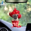 Pug Red Heart Balloon Ornament, Gift For Christmas Dog Loves 3 Pug Red Heart Balloon Ornament, Gift For Christmas