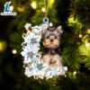 Yorkshire Terrier Flowers Moon Ornament, Gift For Christmas Dog Loves 2 Yorkshire Terrier Flowers Moon Ornament, Gift For Christmas