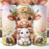 Highland Cow Easter Bunny 20 Oz Skinny Tumbler , Highland Cow Tumbler, Easter Tumbler