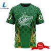 Personalized NHL Columbus Blue Jackets Full Green Design For St. Patrick's Day All Over Print Shirts