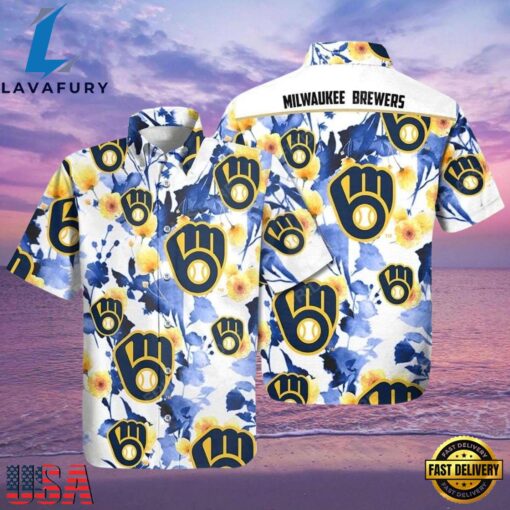 MLB Brewers’ Blooming Blue – Milwaukee Brewers Floral Hawaiian Shirt , Vintage Hawaiian Shirts