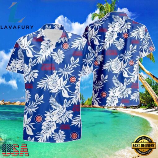 MLB Chicago Cubs Crisp Monochrome Aloha Hawaiian Shirt , Vintage Hawaiian Shirts