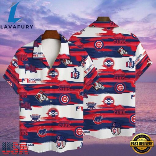 MLB Chicago Cubs Streaky Paint Splatter Aloha Hawaiian Shirt , Vintage Hawaiian Shirts