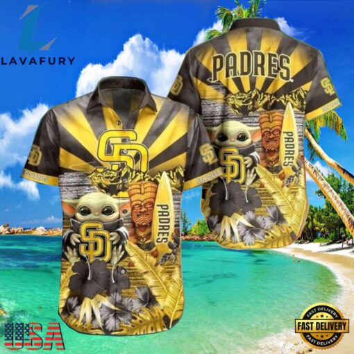MLB San Diego Padres Baby Yoda’s Tiki Paradise Aloha Hawaiian Shirt.jpg 1Group , Vintage Hawaiian Shirts