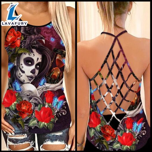 Pride Beautiful Girl Sugar Skull Criss-cross Tank Top