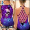 Pride Blue Flower Skull Criss-cross Tank Top