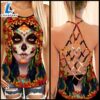 Pride Flowering Girl Sugar Skull Criss-cross Tank Top