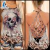 Pride Pink Flower Skull Criss-cross Tank Top 2 Pride Pink Flower Skull Criss-cross Tank Top