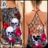 Pride Rose Skull Criss-cross Tank Top